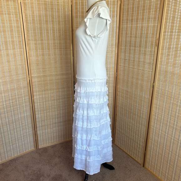 Sundance Boho Linen Tiered Maxi Flutter Sleeve Dress - Picture 5 of 10